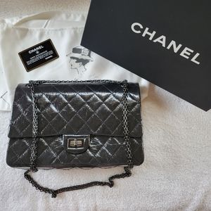 SOLD CHANEL Glazed Calfskin Quilted 2.55 Reissue Flap So Black 226 Large